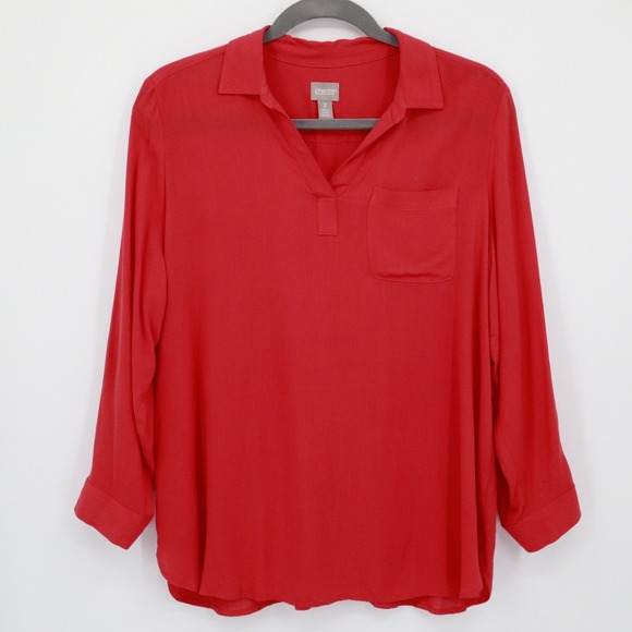 Chico's Popover Top Womens 3/XL Red Classic Office Timeless Flowy Chic Stylish - Picture 1 of 16